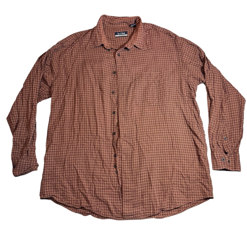 Jos A Bank Sportswear Plaid Button Down Shirt Mens L Brown Cotton Casual
